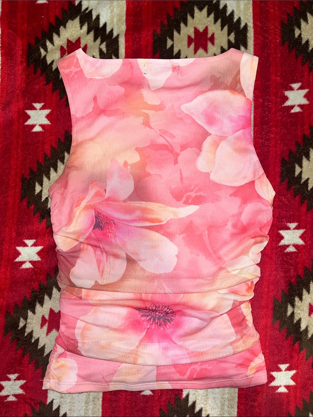Pink Floral Ruched Tank Top - Picture 3 of 3